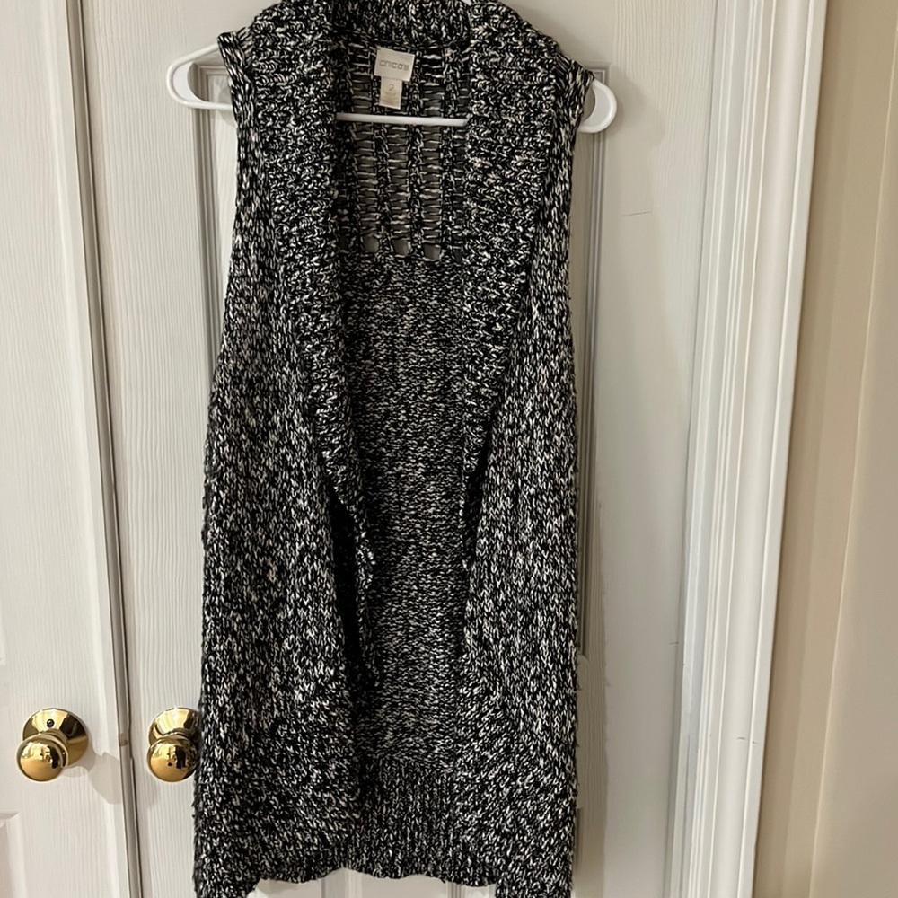 Chicos cozy black & white long sweater vest.  size 2
